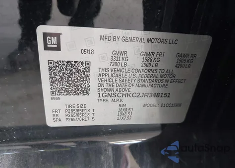 2018 Chevrolet Suburban Lt from USA, damaged, VIN 1GNSCHKC2JR348151
